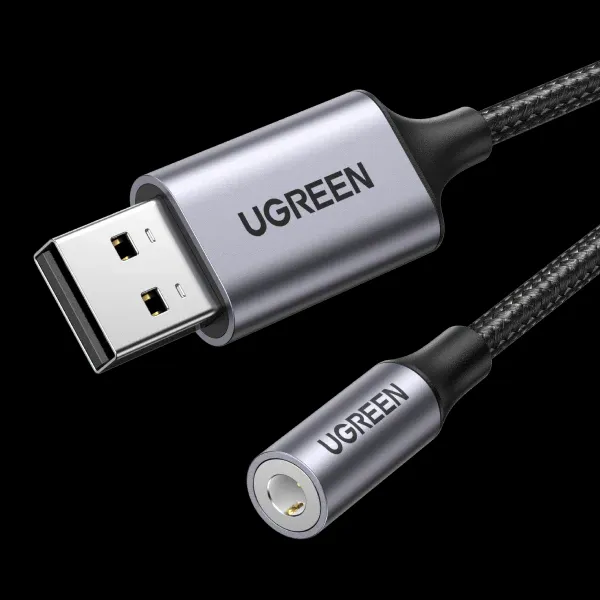 UGREEN USB to 3.5mm Audio Adapter (25cm) — Hi-Fi 24-bit/96kHz DAC External USB Sound Card (30757)