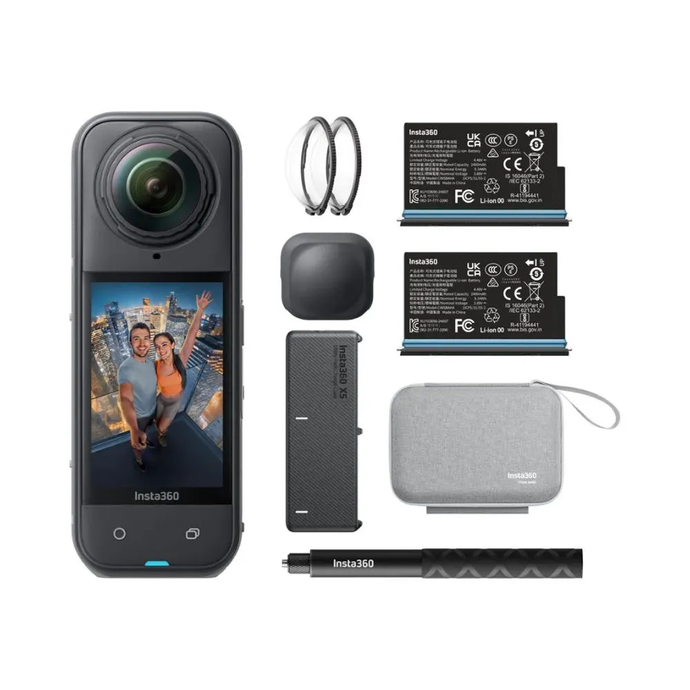Insta360 X5 8K 360° Action Camera Bundle – Dual 1/1.28” Sensors, 8K30, 5.7K60, 72MP, 15m Waterproof, 2400mAh + 128GB microSD & Accessories