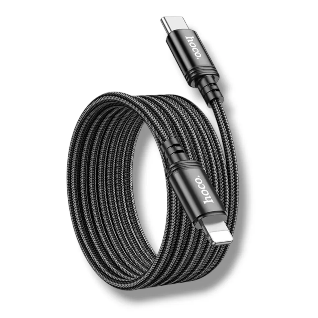 Hoco X89 Wind USB-C to Lightning Cable | 27W PD Fast Charging | 2M Braided Cable | Aluminum Alloy Connectors | High-Speed Data Transfer | Black