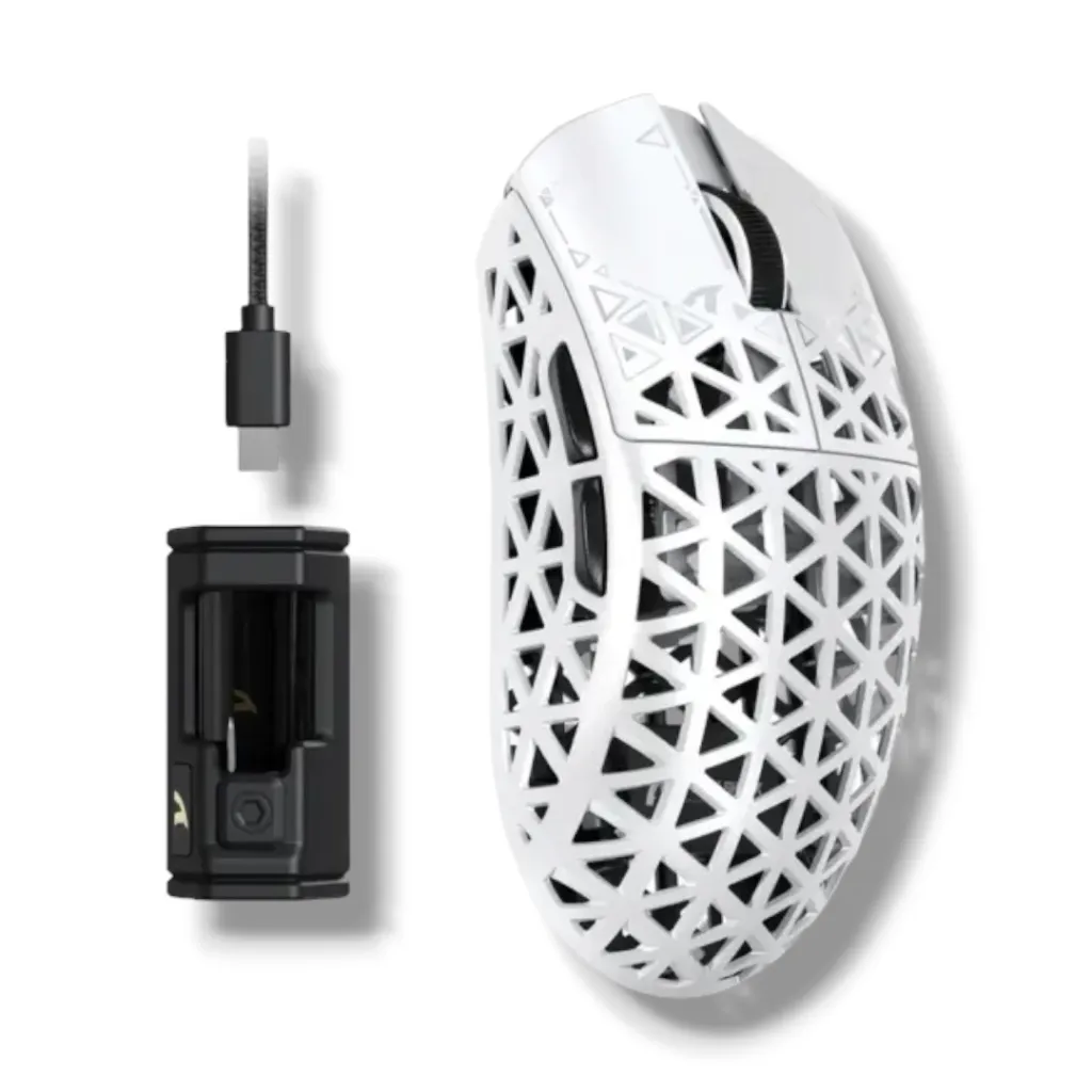 ATTACK SHARK R5 Ultra Carbon Fiber Wireless 8K Gaming Mouse White, 39g Superlight, PAW3950MAX Sensor, 42,000 DPI, Wired / 2.4GHz / Bluetooth 5.2