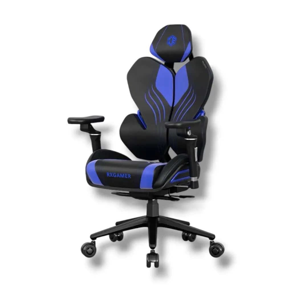 APEX SEAT EisenHart Gaming Chair With 5D Chrome Armrests, Weight-Activated Recline, Customizable Multi-Tilt & Height, PU Casters, Matte Aluminum Base, Cashmere Leather Finish, 180KG Weight Capacity | Black with Indigo Accents